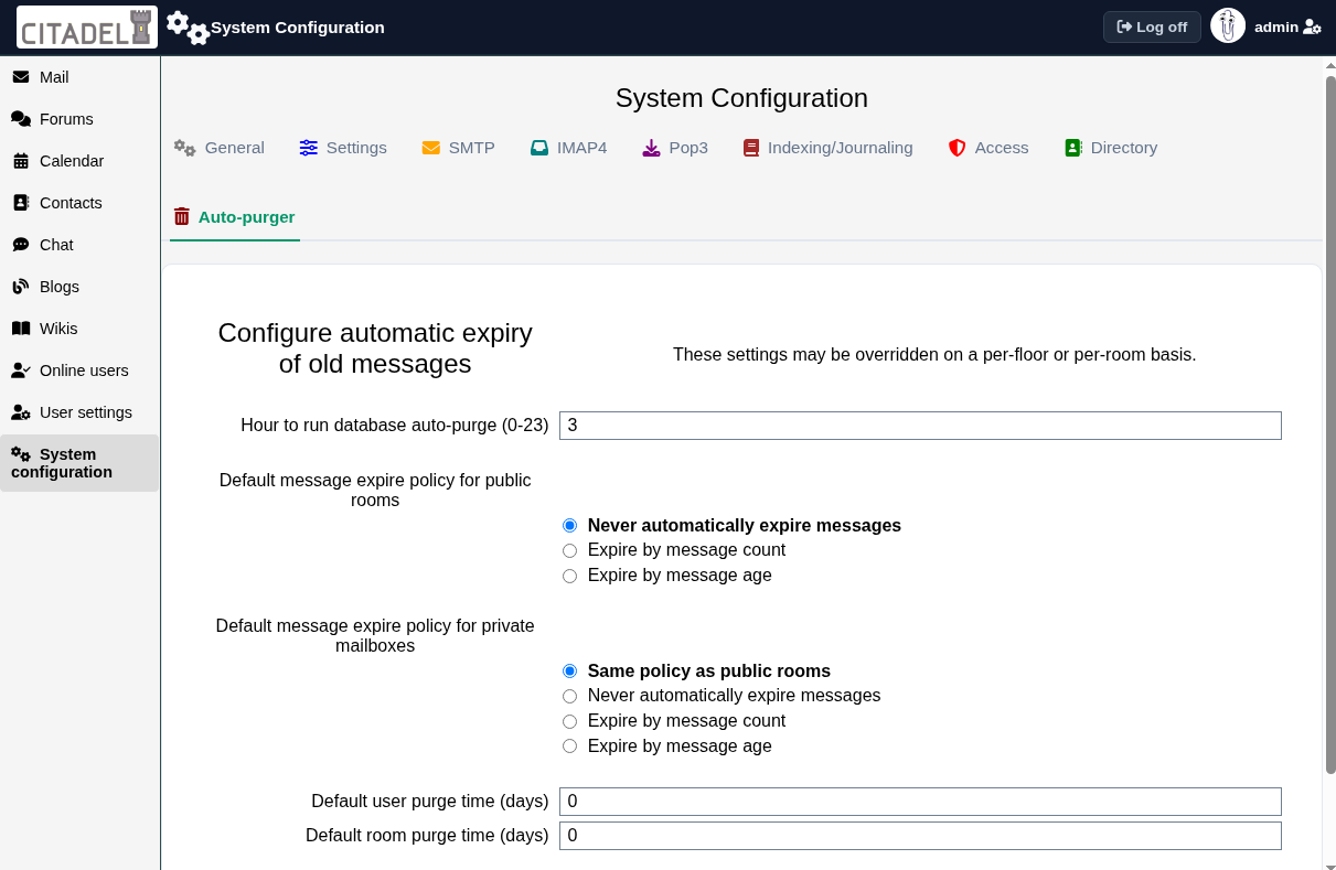 Configure automatic expiry of old messages in WebCit
